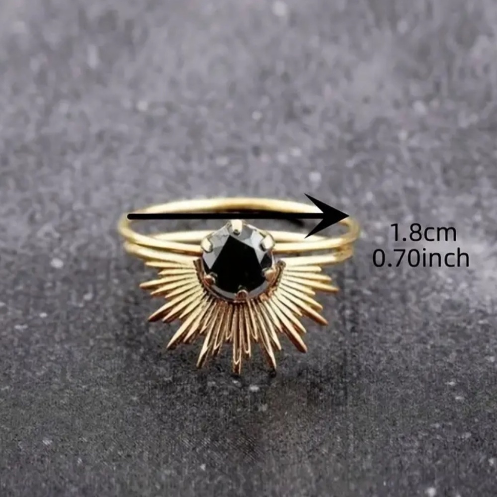 1 Set Of Trendy Unique Ring With Black Rhinestone